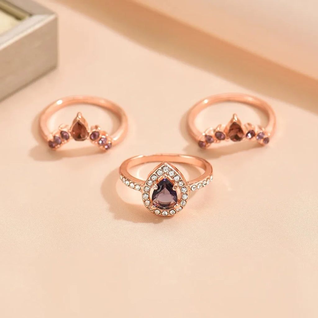 Luxury Cubic Zirconia Women's Ring Set Three Piece Zinc Alloy Fashion Jewelry Gift