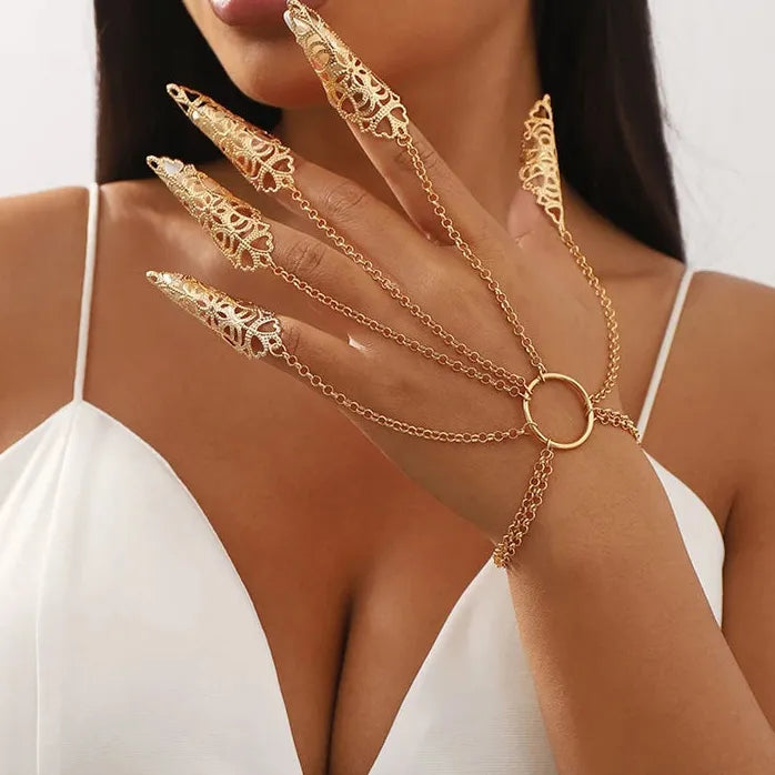 Punk Gothic Cone Tassel Nail Hand Chain Bracelet for Women Trendy Jewelry
