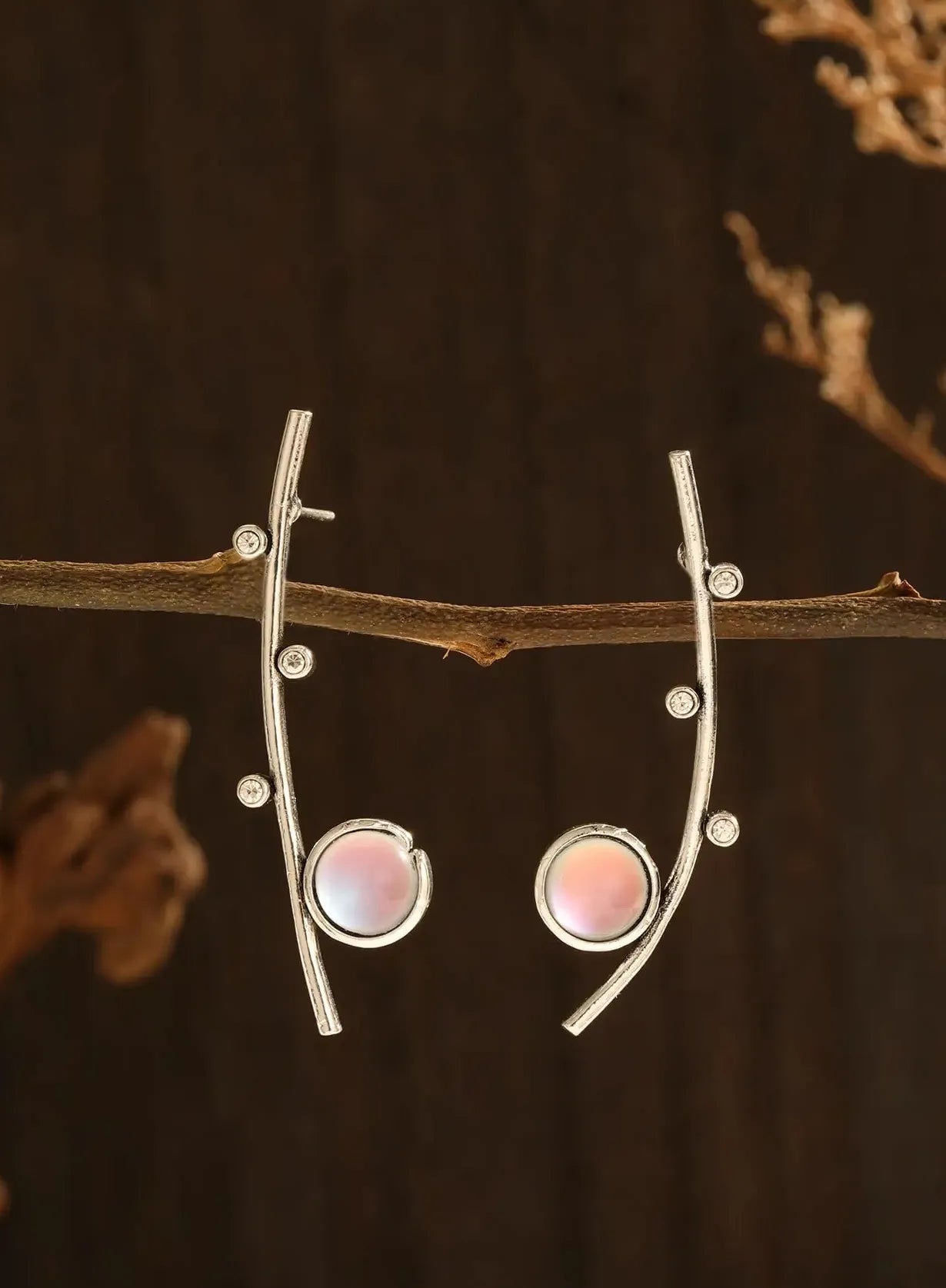 Bohemian Moonstone Long Drop Earrings Retro Tree Branch Pendant Jewelry Gift