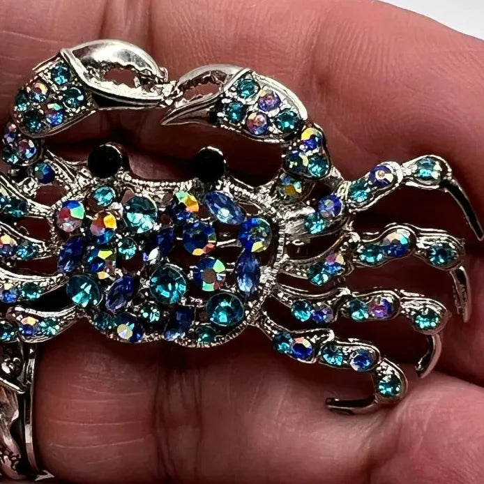 Blue Crystal Crab Brooch Animal Jewelry Gift for Women Men