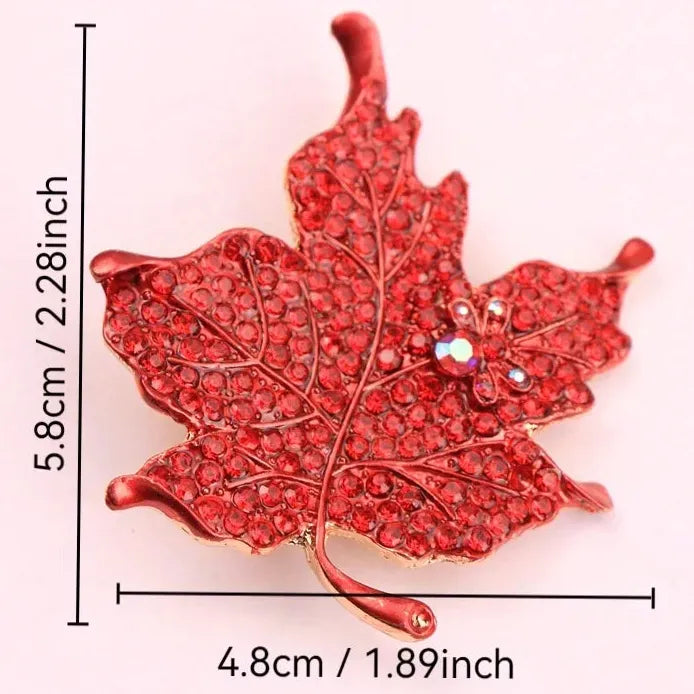 Luxury Geometric Maple Leaf Rhinestone Brooch Pin for Women Gift