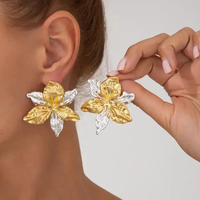 Colorful Oil Drop Large Flower Earrings for Women Vintage Jewelry Gift