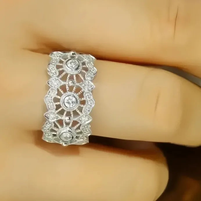 Elegant Silver Women’s Geometric CZ Ring Hollow Out Fashion Band