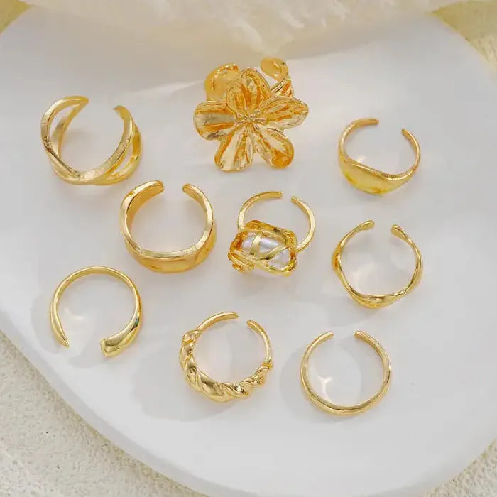 9Pcs Gold Irregular Bohemian Metal Rings for Women Holiday Jewelry Set Vintage Gothic Y2K