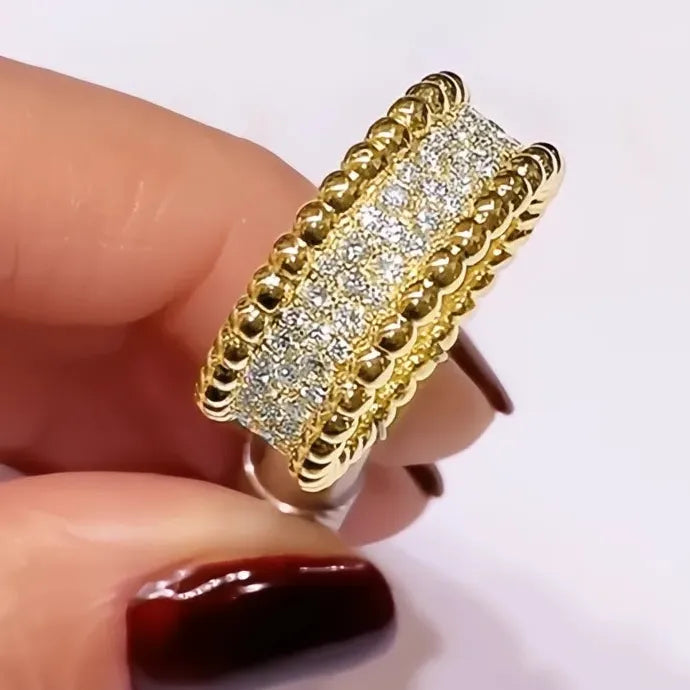 Bling Bling Geometric Brass Promise Rings for Women Wedding Bands with CZ Stones