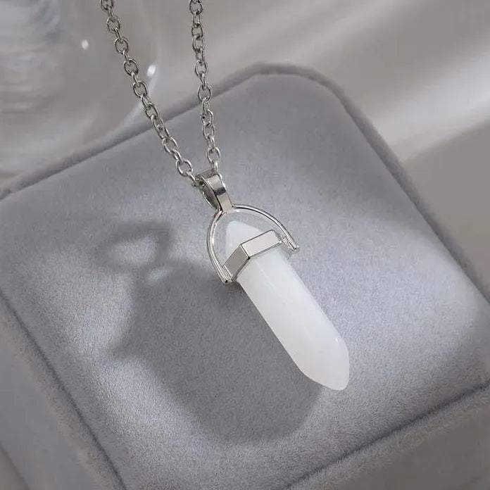 Natural Quartz Crystal Opal Agate Hexagonal Pendulum Necklace Leather Chain Charm