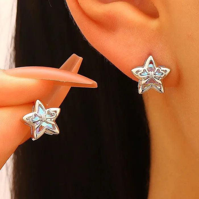 Zinc Alloy Star Zircon Stud Earrings with Bow Pearl Necklace & Bracelet Set