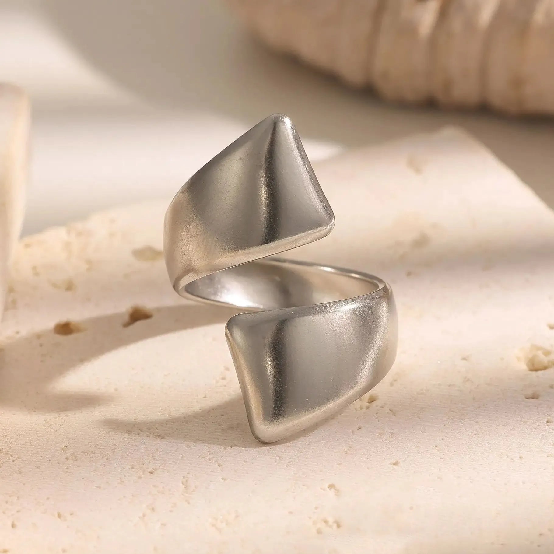 Retro Stainless Steel Irregular Geometric Cocktail Ring for Women Punk Jewelry Gift