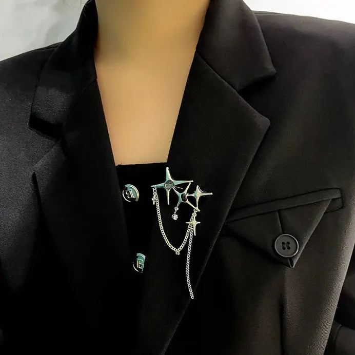 Four-Pointed Star Zinc Alloy Brooch Chain Trendy Jewelry Accessory