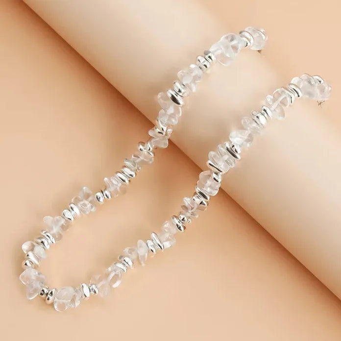 Vintage Irregular Transparent Crystal Necklace & Bracelet Set for Women