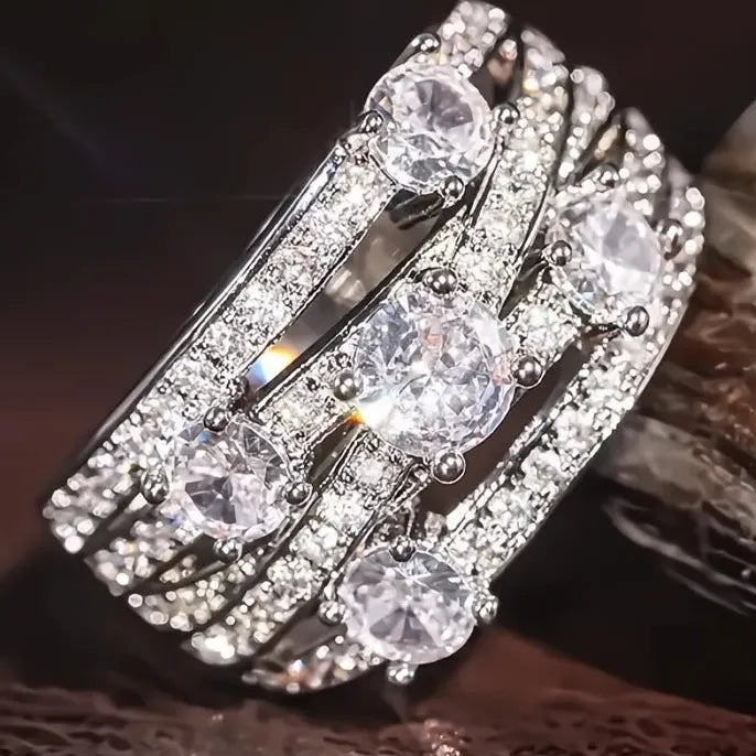 Brass Women’s Engagement Ring with Cross Design and Cubic Zirconia Inlay