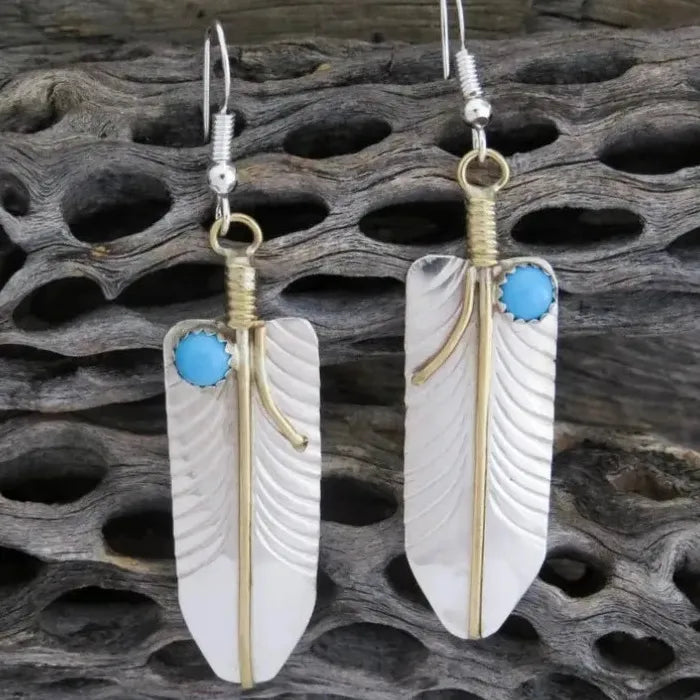 Vintage Ethnic Wing Shaped Earrings for Women Bohemian Multi Gemstone Zinc Alloy
