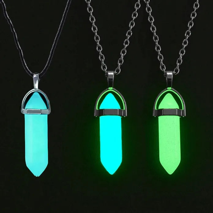 Dark Luminous Hexagonal Stone Necklace Crystal Pendant Gift Jewelry