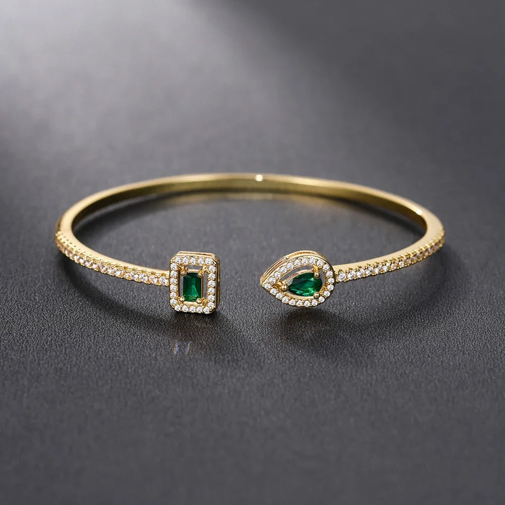 Adjustable Luxury Green White Blue Cubic Zirconia Cuff Bracelet Women