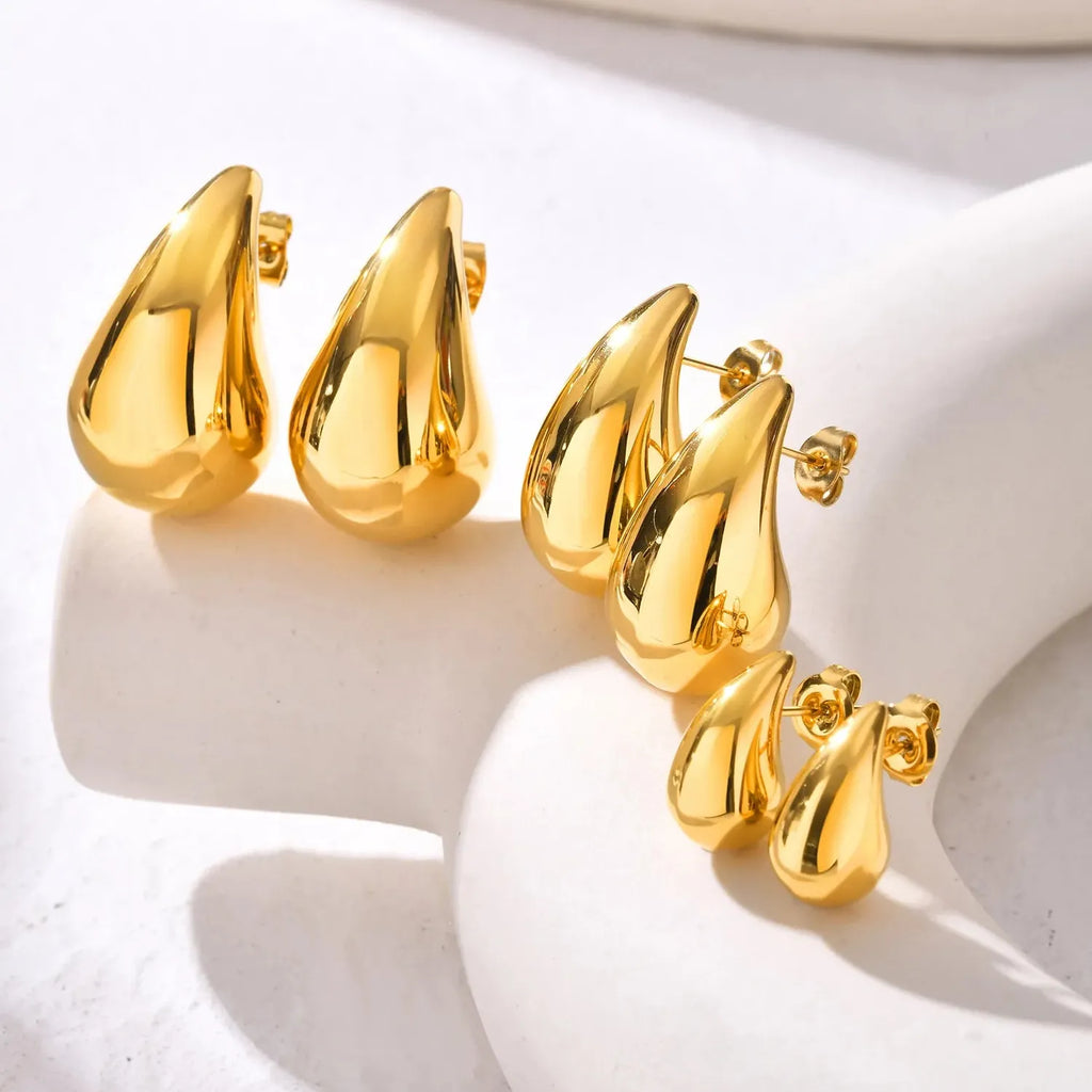 Vintage Water Drop Stainless Steel Chunky Stud Earrings for Women Waterproof