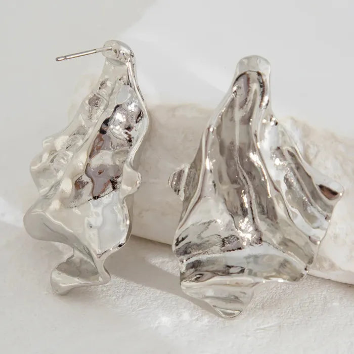 Geometric Irregular Fold Zinc Alloy Punk Dangle Earrings for Women
