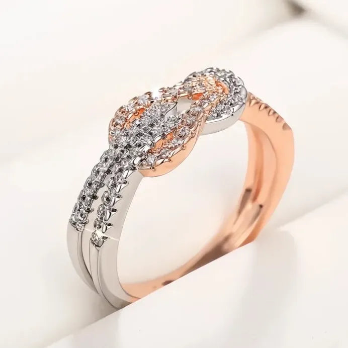 Two-tone Brass Women's Wedding Band Ring with Cubic Zirconia Sparkle