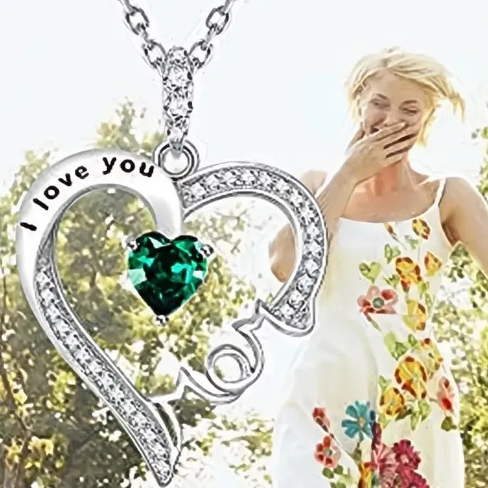 Mother's Day Copper Alloy Necklace with Green Cubic Zirconia Letter Pendant Gift