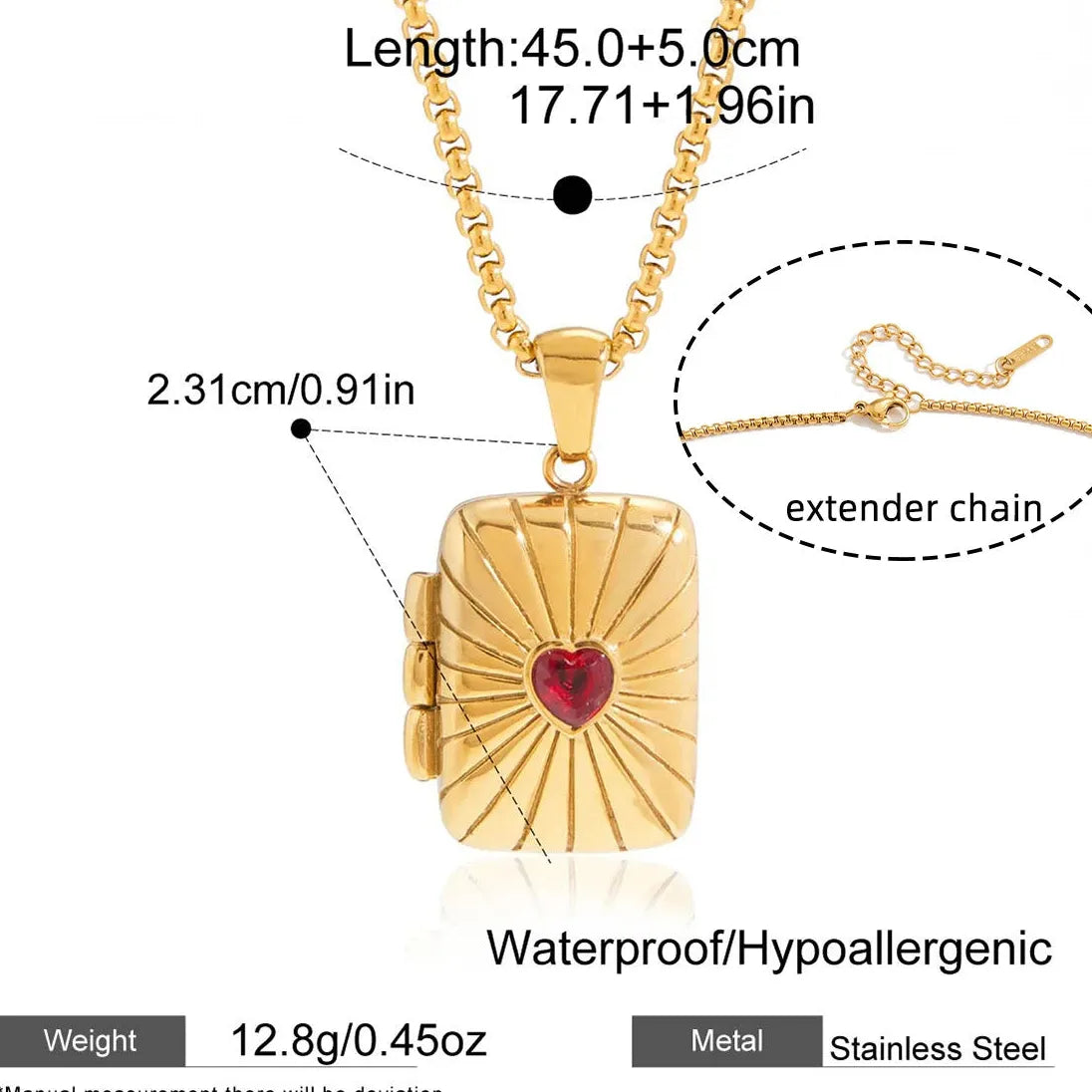 Vintage Openable Photo Frame Locket Pendant Necklace for Women 18K Gold Plated Stainless Steel Jewelry Gift