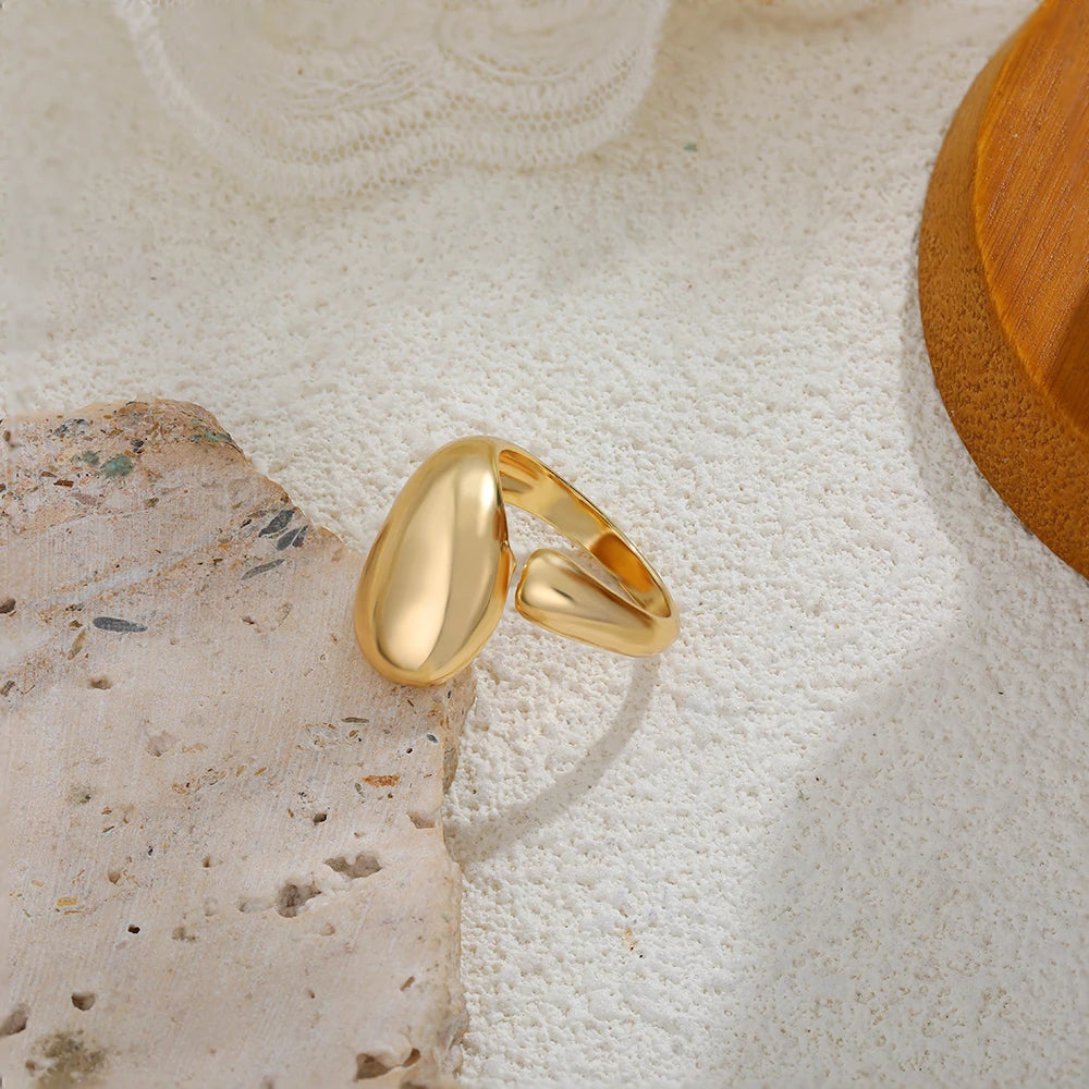 18K Gold Plated Geometric Zircon Chunky Dome Wide Knuckle Ring for Women