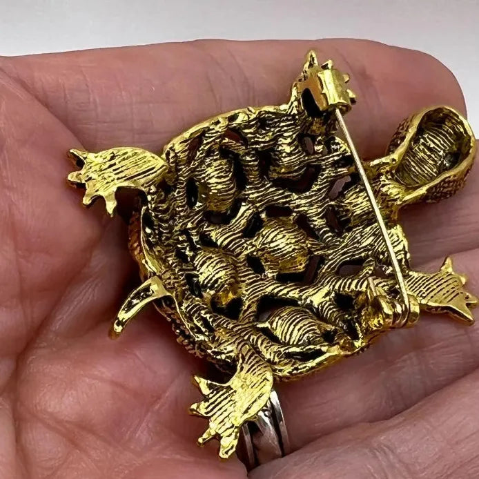 Women's Vintage Turtle Animal Brooch Diamond Studded Small Pin Accessory