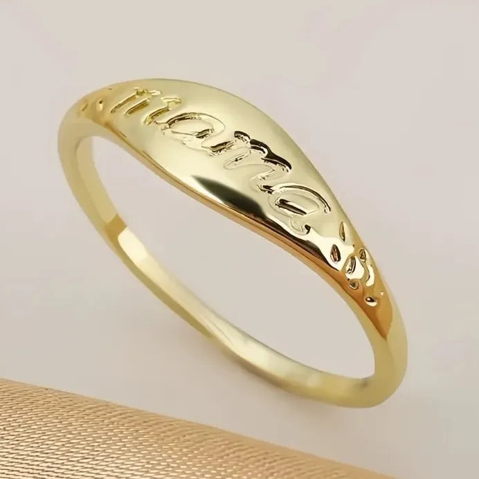 Trendy Geometric Metal Ring for Mom with Engraved Floral Design Gift