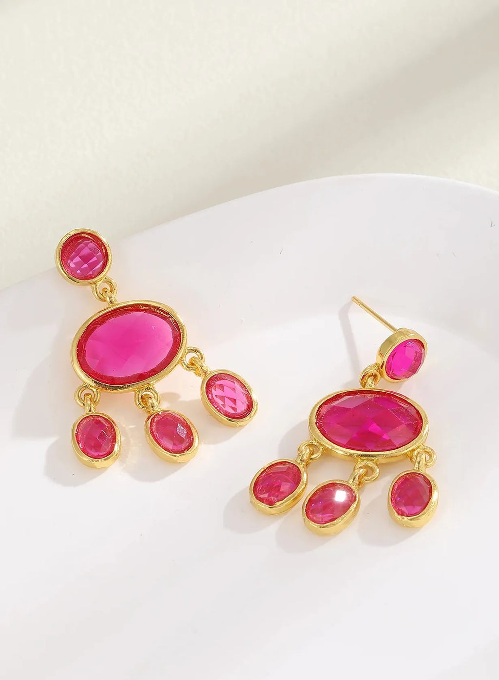 Red Stone Tassel Dangle Earrings for Women Girls Party Zinc Alloy Jewelry