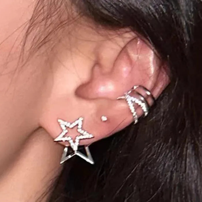 Double-Layer Star Zinc Alloy Crystal Stud Earrings for Women 2026