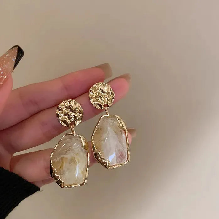 Vintage Gold Zircon Square Stone Small Geometric Drop Earrings for Women