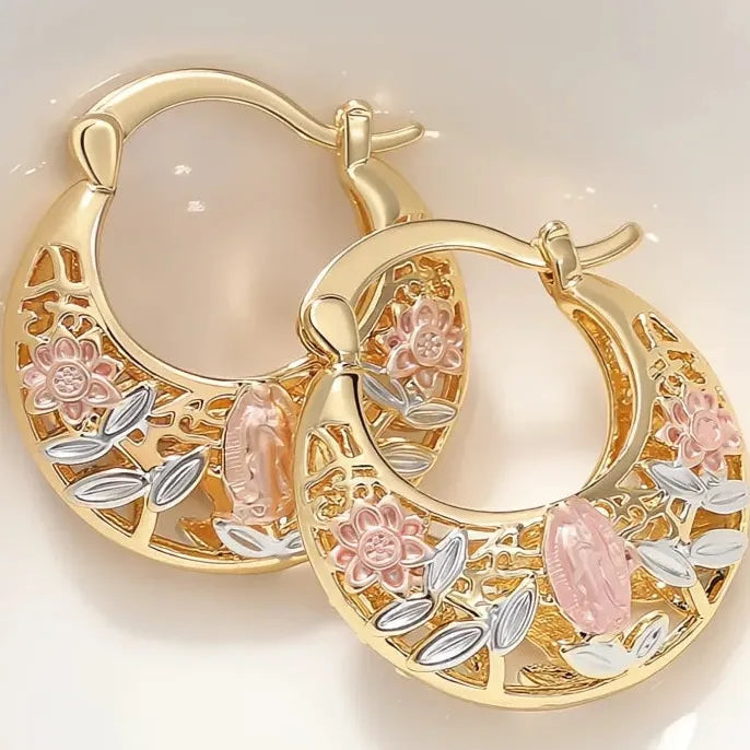 Gold Brass Geometric Hollow Hoop Earrings for Women Wedding Jewelry
