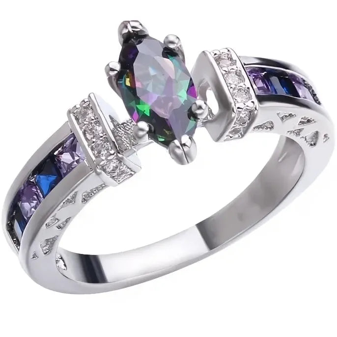 Vintage Marquise Purple CZ Prong Setting Brass Cocktail Ring Women Sizes 6-10