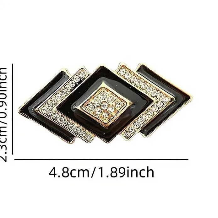 Vintage Women's Geometric Rhombus Rhinestone Brooch Pin Black White