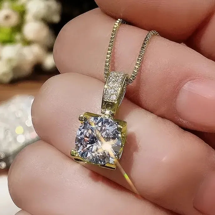 Geometric CZ Pendant Necklace for Women Copper Alloy Cubic Zirconia Jewelry