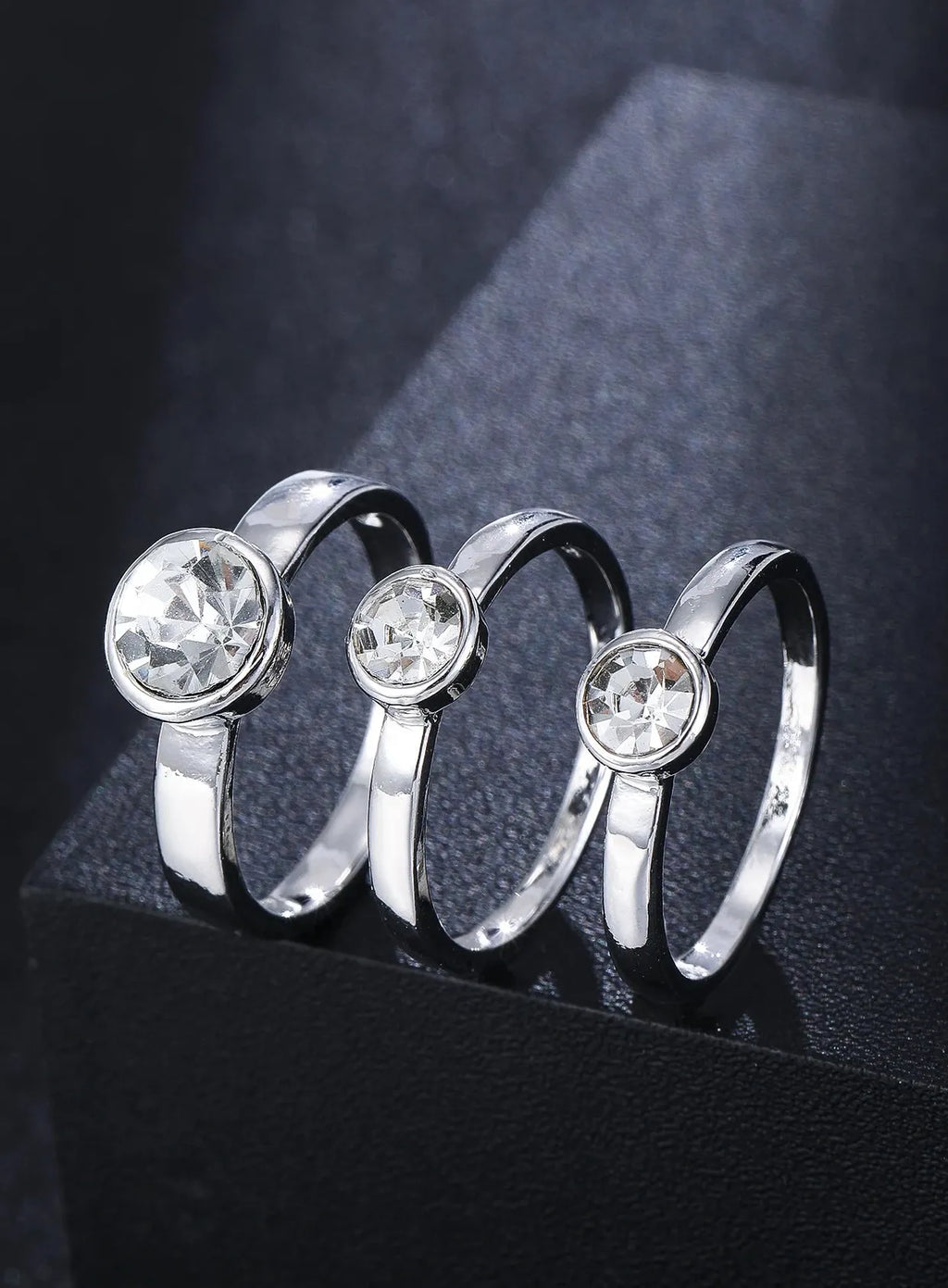 3-Piece Zinc Alloy Crystal Ring Set Boho Engagement Gift for Women Daily Wear