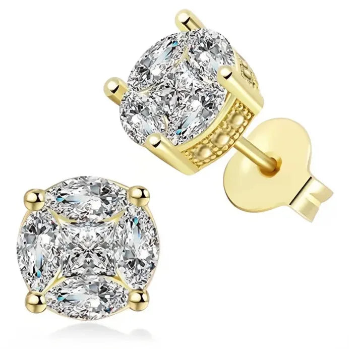 Gold Cubic Zirconia Geometric Square Marquise Stud Earrings for Men & Women