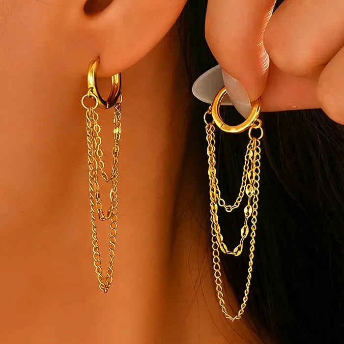 Vintage Zinc Alloy Tassel Chain Drop Hoop Earrings for Women
