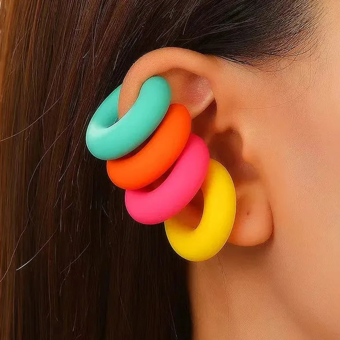 4Pc Vintage Geometric Zinc Alloy Clip-On C Shape Ear Cuff Earrings Women