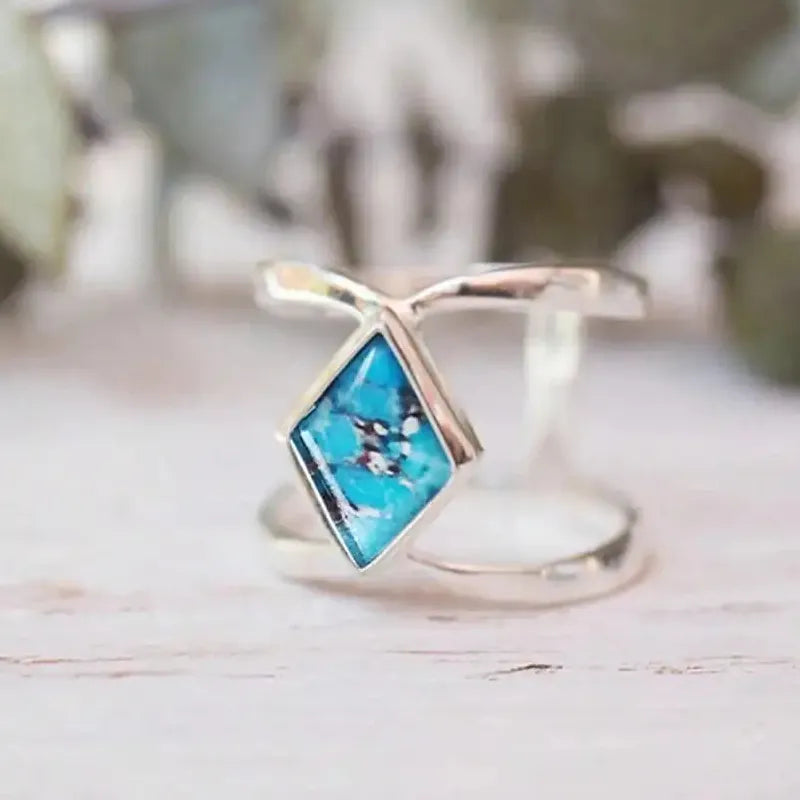 Personalized Copper Geometric Inlaid Resin Women's Ring Retro Ethnic Gift