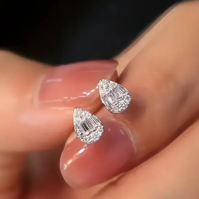 Delicate Water Drop Shaped Stud Earrings Silver Color Cubic Zirconia CZ Fashion Jewelry for Women