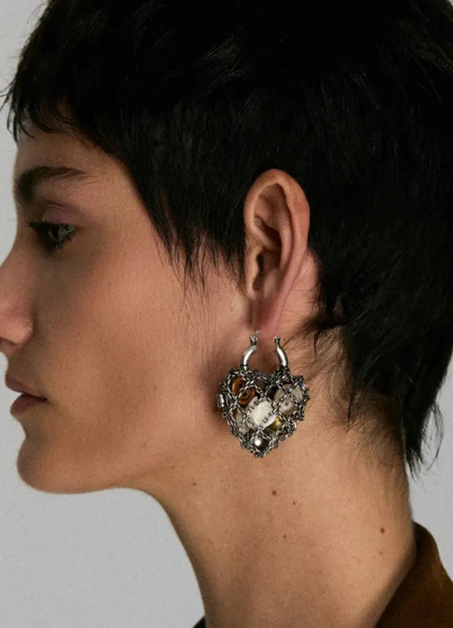 Vintage Copper Cut-out Heart Skeleton Drop Earrings for Women Party Gift