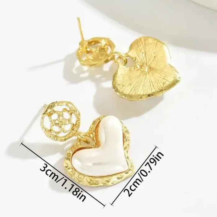 Geometric Heart Shaped Imitation Pearl Drop Earrings Vintage Boho Jewelry