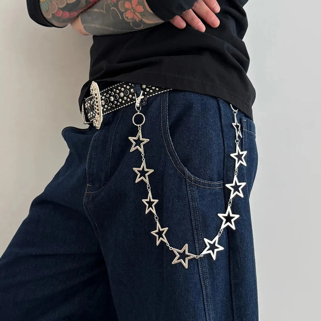 Punk Five-Pointed Star Metal Pants Chain Key Chain Jewelry for Women Men