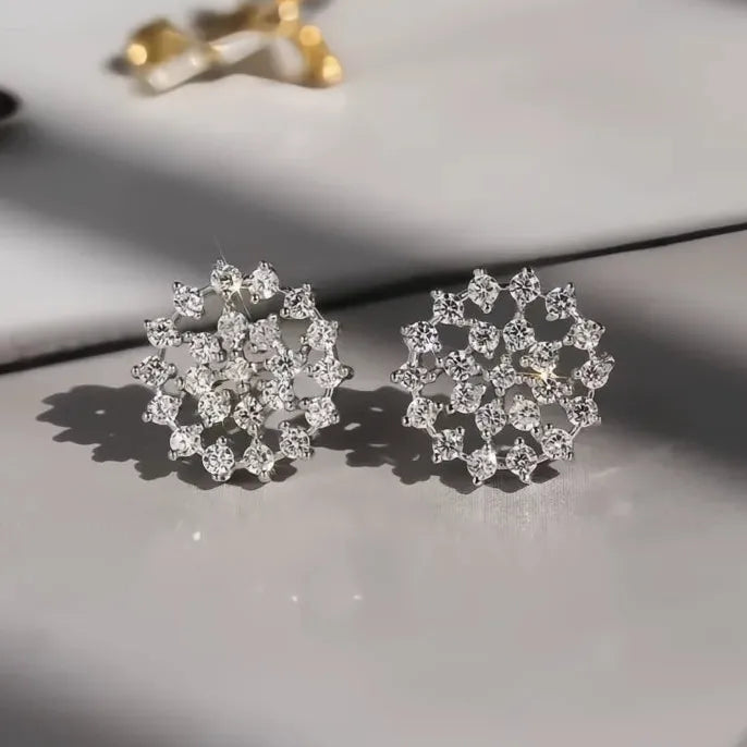 Geometric Cubic Zirconia Stud Earrings for Women in Copper Alloy