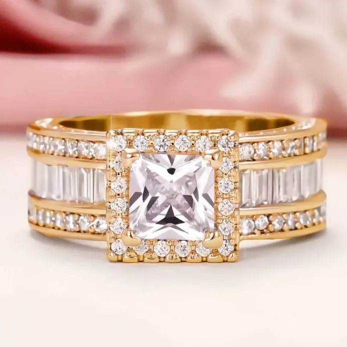 Classic Square Princess Cubic Zirconia Women’s Engagement Wedding Band