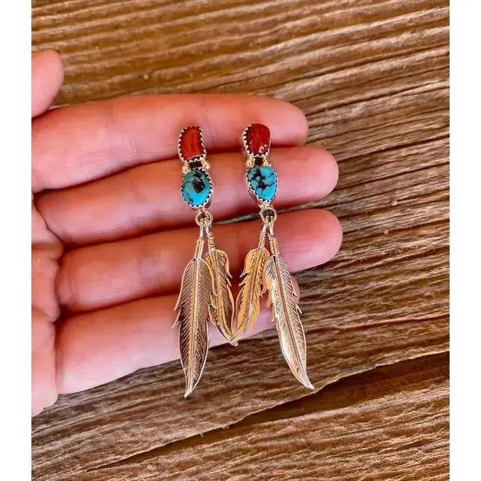 Bohemian Retro Turquoise Drop Earrings Zinc Alloy Stone Pendant Jewelry Gift