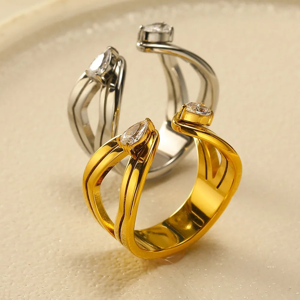 18K Gold Plated Geometric CZ Zircon Knuckle Ring Vintage Punk Jewelry Women