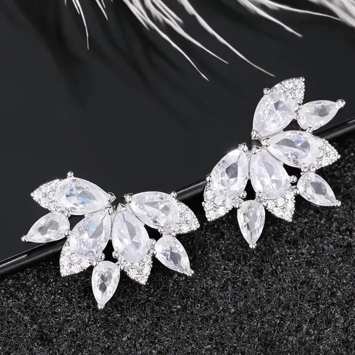 Geometric Cubic Zirconia Stud Earrings for Women Bridal Wedding Jewelry