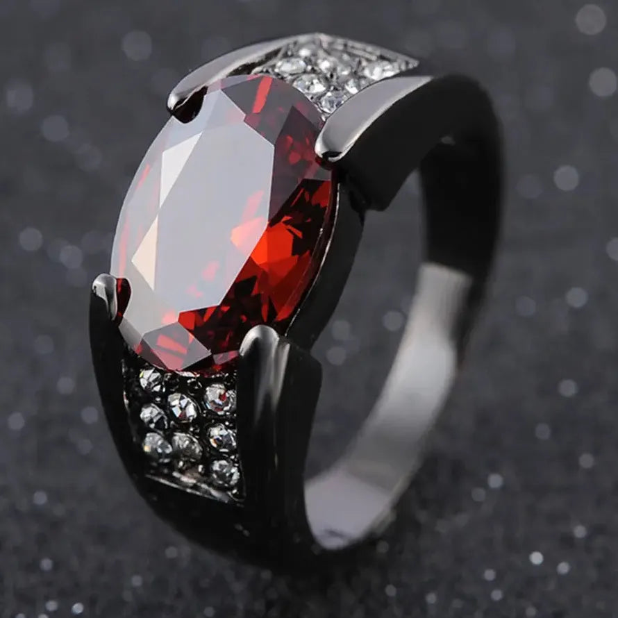 Inlaid Black Zinc Alloy Ring Cross for Men Red Purple Rhinestone Jewelry Anniversary