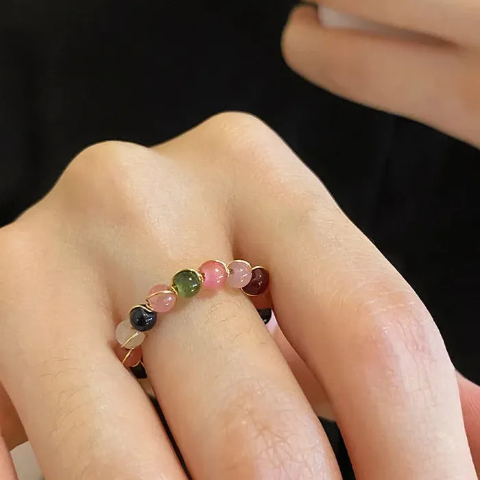 Rainbow Acrylic Cocktail Ring Natural Stone Retro Handmade Adjustable Jewelry