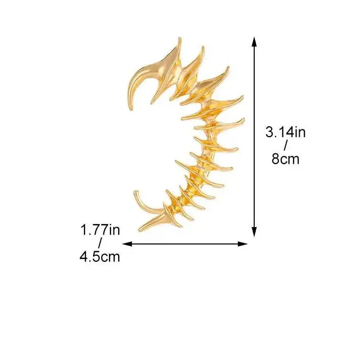 2024 Punk Skeleton Spike Silver Metal Clip-On Earrings Unisex Gift Jewelry